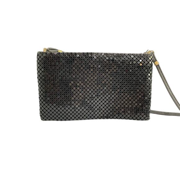 Whiting & Davis Vintage Black Mesh Evening Bag Crystal Faceted Chainmail Clutch - Picture 5 of 13